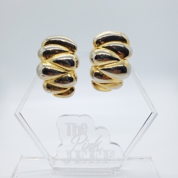 VTG Gold & Silver teardrop cloud clip-on earings - Picture 2 of 6